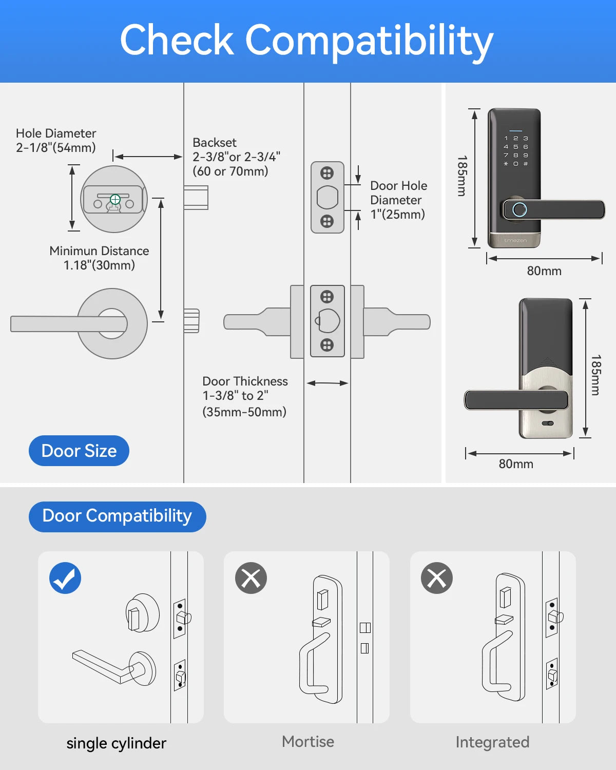 Smart Door Lock, TMEZON Keyless Entry Fingerprint Door Lock with Keypad Digital Door Lock with Handle for Home, Remote/Card