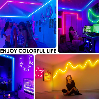 16.4FT RGBW 24V Silicone Led Light Remote APP WiFi Control Music Sync Waterproof RGB+Cool White Dimmable Smart Neon Rope Lights