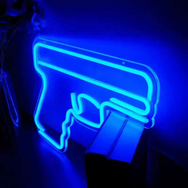 Custom Size Pistol Shaped LED Neon Strip PVC Body USB Switch Night Light Game Room Decoration Hanging Silicone Neon Art No MOQ