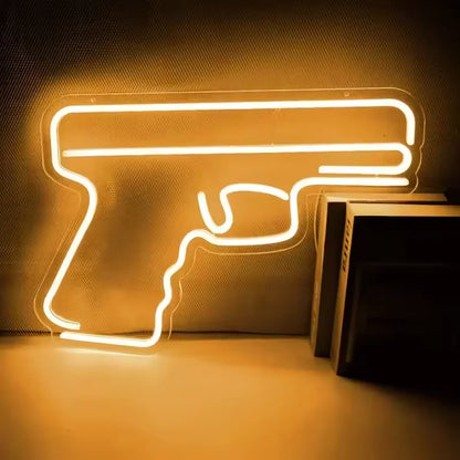 Custom Size Pistol Shaped LED Neon Strip PVC Body USB Switch Night Light Game Room Decoration Hanging Silicone Neon Art No MOQ