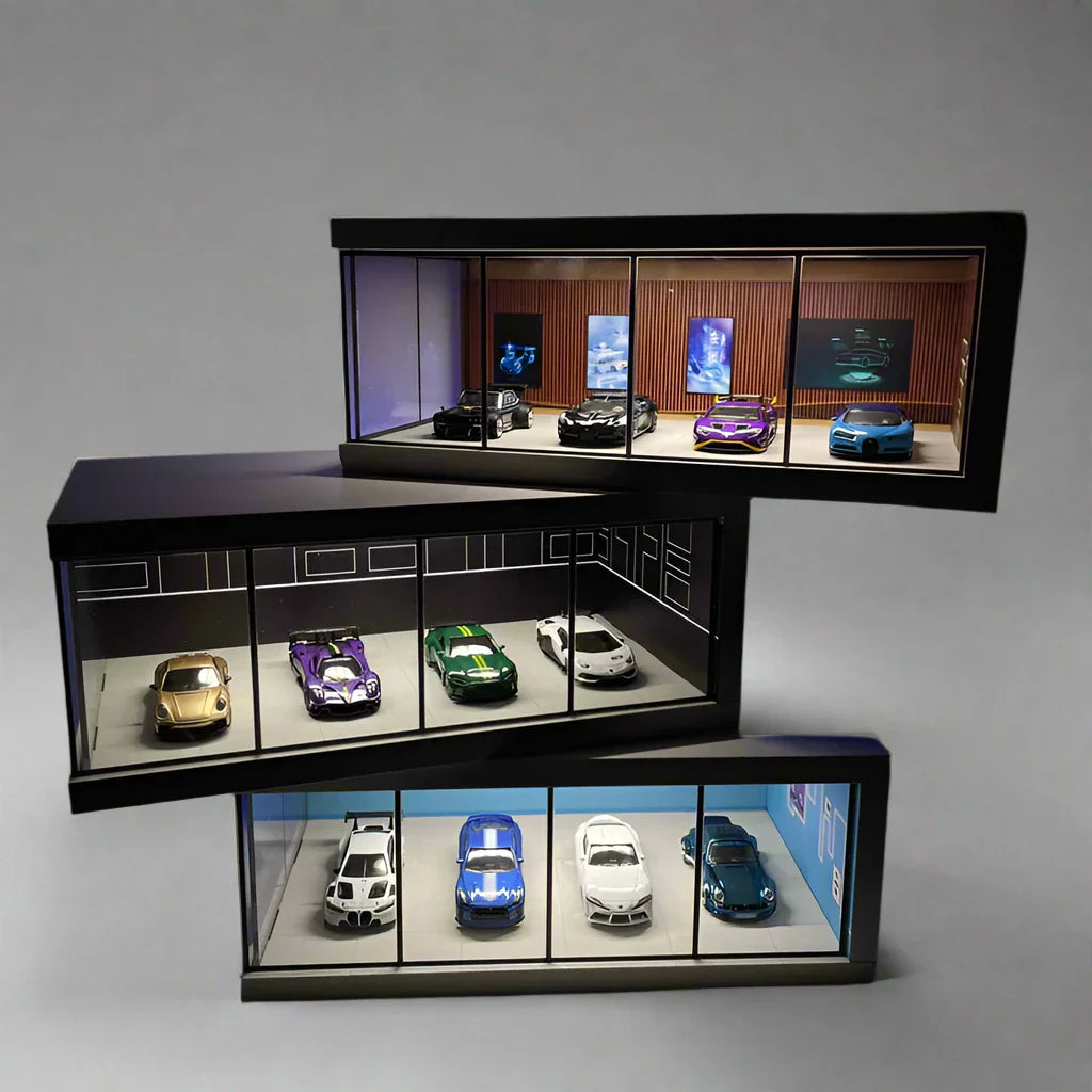 1/64 Scale Car Model Showroom Exhibition Hall Transparent Garage Scene Model Dust Cover Assemble Miniature Car Garage Collection