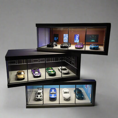1/64 Scale Car Model Showroom Exhibition Hall Transparent Garage Scene Model Dust Cover Assemble Miniature Car Garage Collection