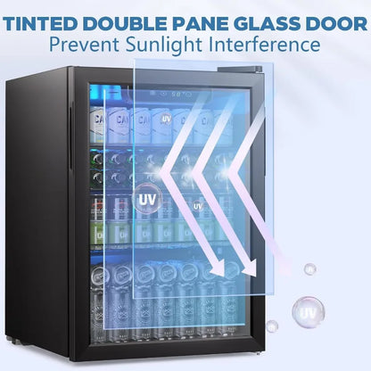 Compact Beverage Refrigerator Cooler with Glass Door for Beer Soda Wine Storage 2.6 Cu.Ft Mini Fridge with Adjustable Thermosta