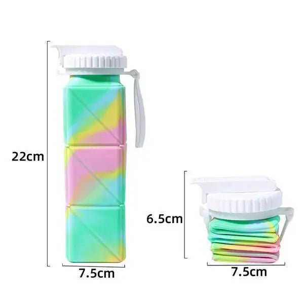 620ml Collapsible Water Bottle Cup with Straw Lid Leakproof BPA Free Silicone Foldable Water Bottle for Travel Gym Camping Sport