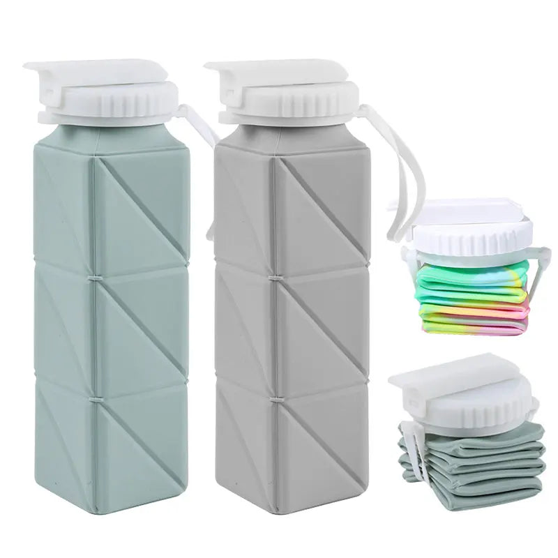 620ml Collapsible Water Bottle Cup with Straw Lid Leakproof BPA Free Silicone Foldable Water Bottle for Travel Gym Camping Sport
