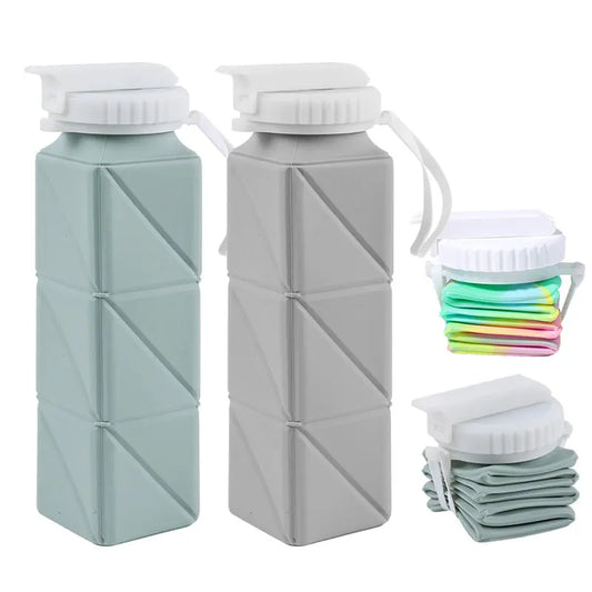 620ml Collapsible Water Bottle Cup with Straw Lid Leakproof BPA Free Silicone Foldable Water Bottle for Travel Gym Camping Sport