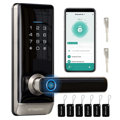 Smart Door Lock, TMEZON Keyless Entry  Fingerprint Door Lock with Keypad Digital Door Lock with Handle for Home, Remote/Card