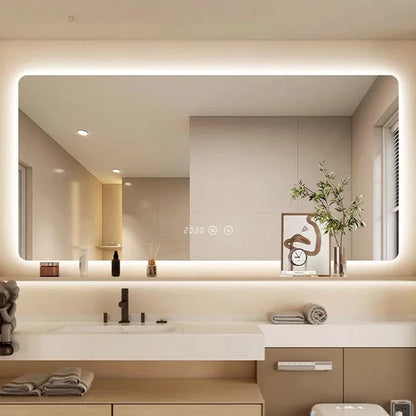 Multifunctional Square Smart Mirror Bathroom Defogging Bathroom Mirror Wall-mounted Cosmetic Mirror with Lamp Smart Mirror