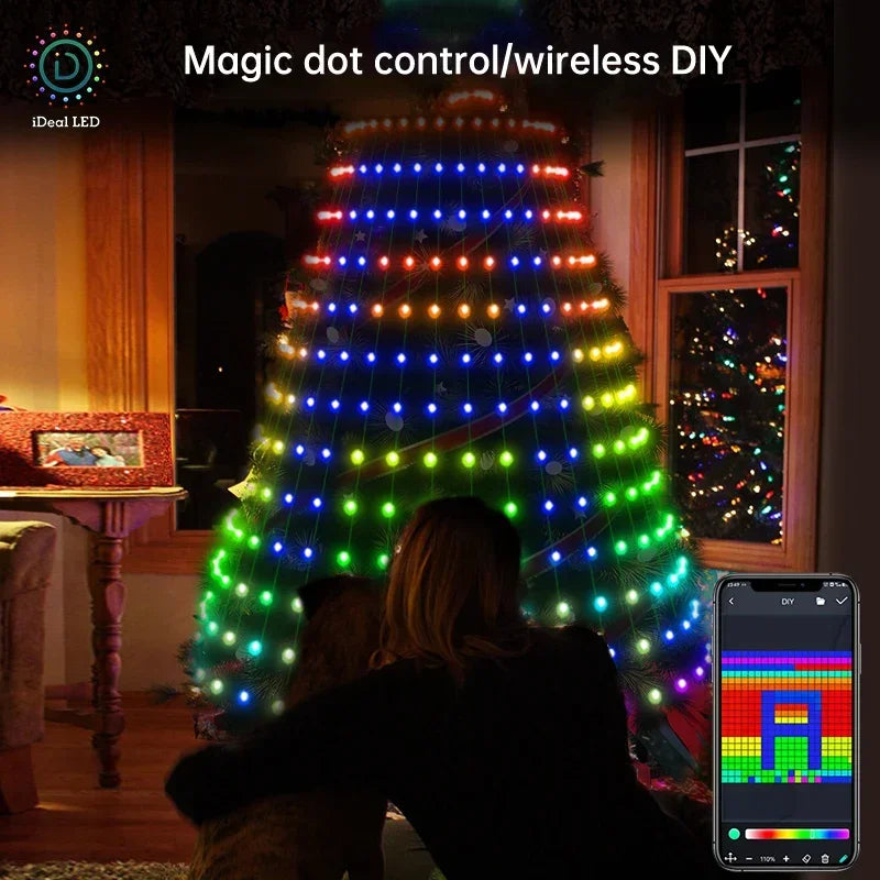 Smart Christmas Tree Lights App DIY Text Pictures Music Rhythm LED RGB String Lights Bluetooth Control LED Christmas Lights