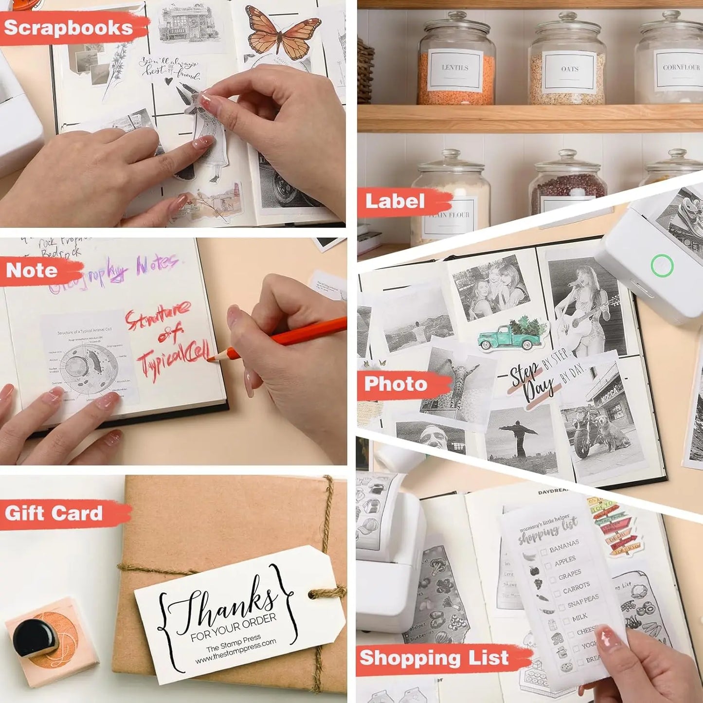 Mini Printer, Inkless Sticker Maker, Free Cut Small Pocket Printer, Portable Thermal Printer for Photo Journal Notes Memo