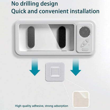 Bathroom Waterproof Phone Case with Bluetooth Speaker Wall Mount Phone Holder Stand Anti-Fog for Showering Bathe Kitchen