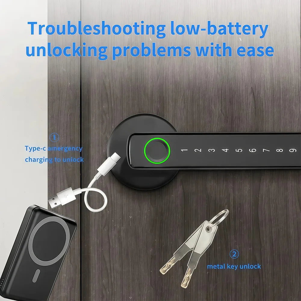 Tuya Smart Fingerprint Lock Financial level Electronic Indoor Lock Password/Key/Tuya APP/Bluetooth Unlock Bathroom Bedroom