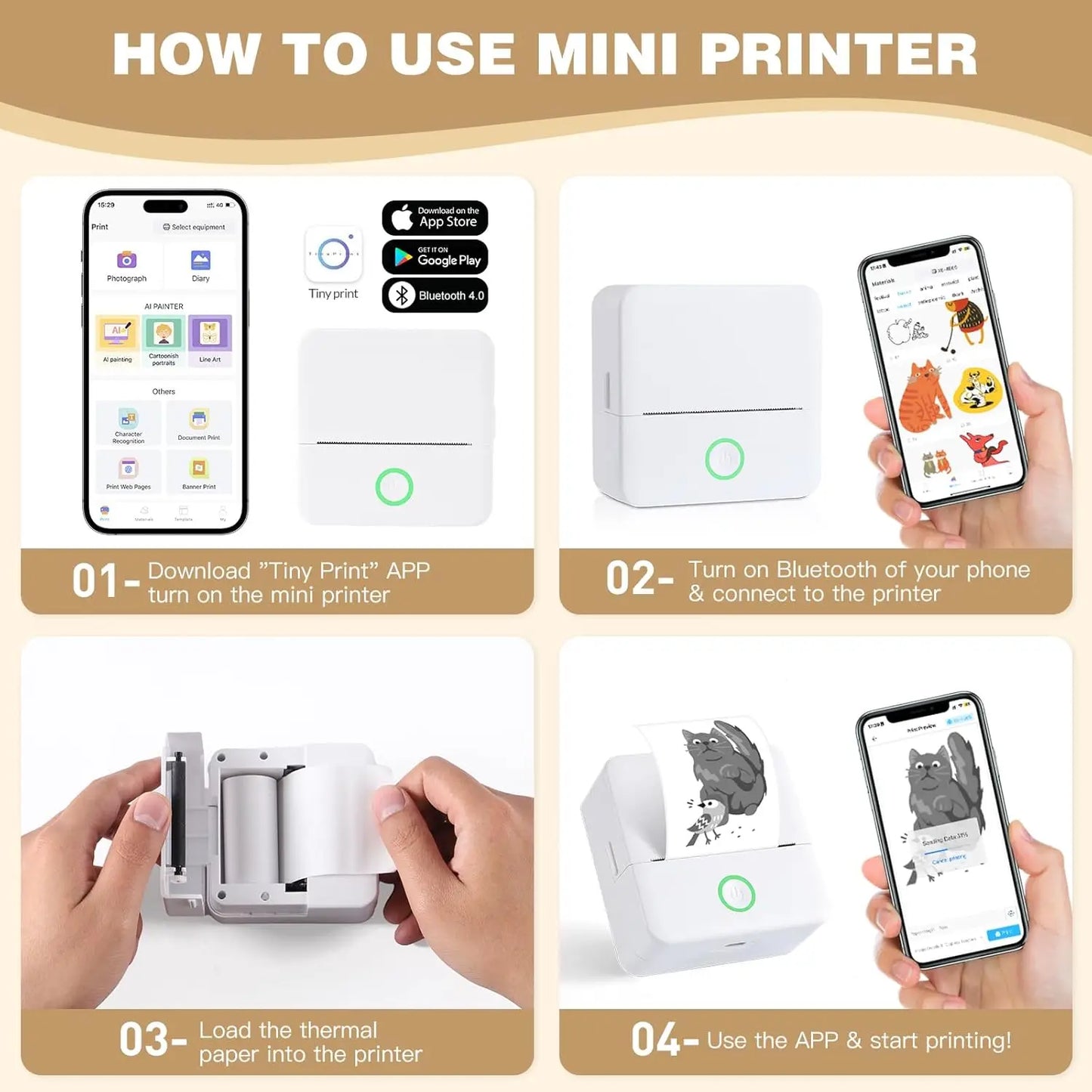 Mini Printer, Inkless Sticker Maker, Free Cut Small Pocket Printer, Portable Thermal Printer for Photo Journal Notes Memo