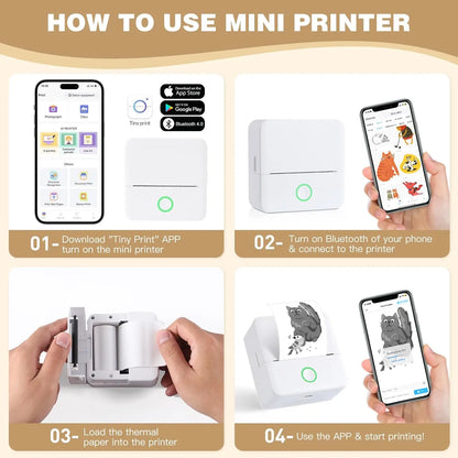 Mini Printer, Inkless Sticker Maker, Free Cut Small Pocket Printer, Portable Thermal Printer for Photo Journal Notes Memo