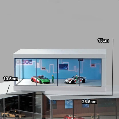 1/64 Scale Car Model Showroom Exhibition Hall Transparent Garage Scene Model Dust Cover Assemble Miniature Car Garage Collection