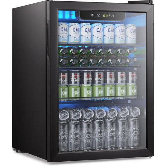 Compact Beverage Refrigerator Cooler with Glass Door for Beer Soda Wine Storage 2.6 Cu.Ft Mini Fridge with Adjustable Thermosta