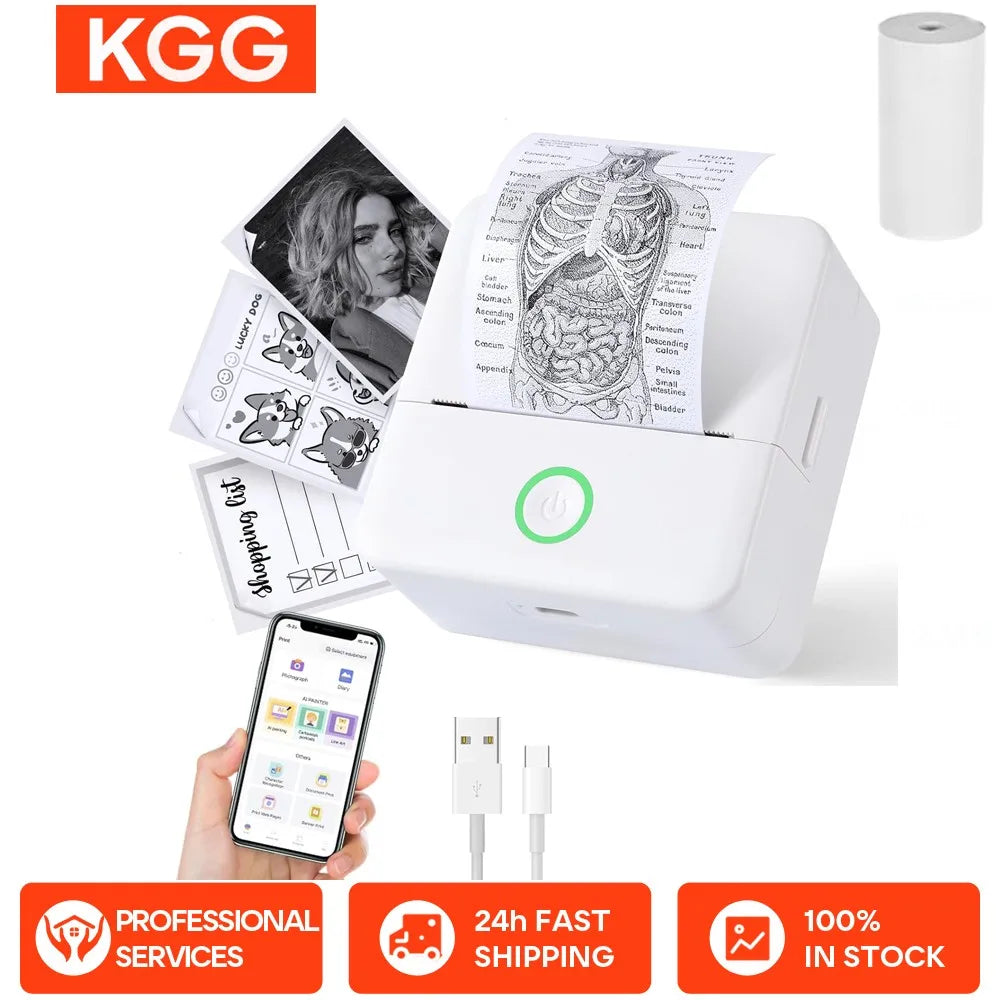 Mini Printer, Inkless Sticker Maker, Free Cut Small Pocket Printer, Portable Thermal Printer for Photo Journal Notes Memo