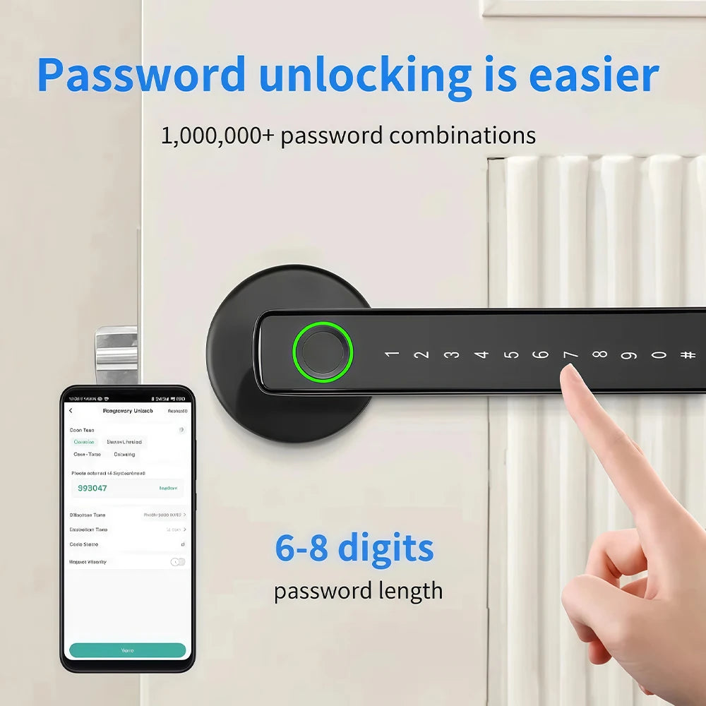 Tuya Smart Fingerprint Lock Financial level Electronic Indoor Lock Password/Key/Tuya APP/Bluetooth Unlock Bathroom Bedroom