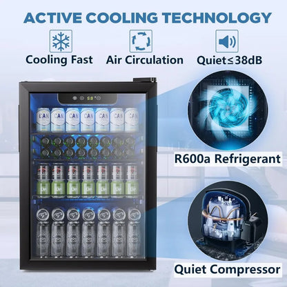 Compact Beverage Refrigerator Cooler with Glass Door for Beer Soda Wine Storage 2.6 Cu.Ft Mini Fridge with Adjustable Thermosta